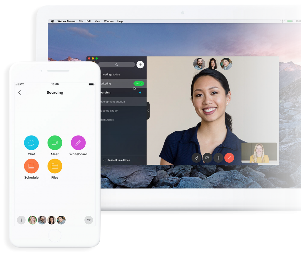 Tablet and smartphone screens displaying Webex Collaboration in action